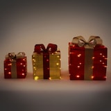 thumbnail of ECD Germany LED Geschenkboxen 3er-Set, Rot-Gold, 90 warmweiße LEDs, Batteriebetrieb, Timer, Weihnachtsdeko