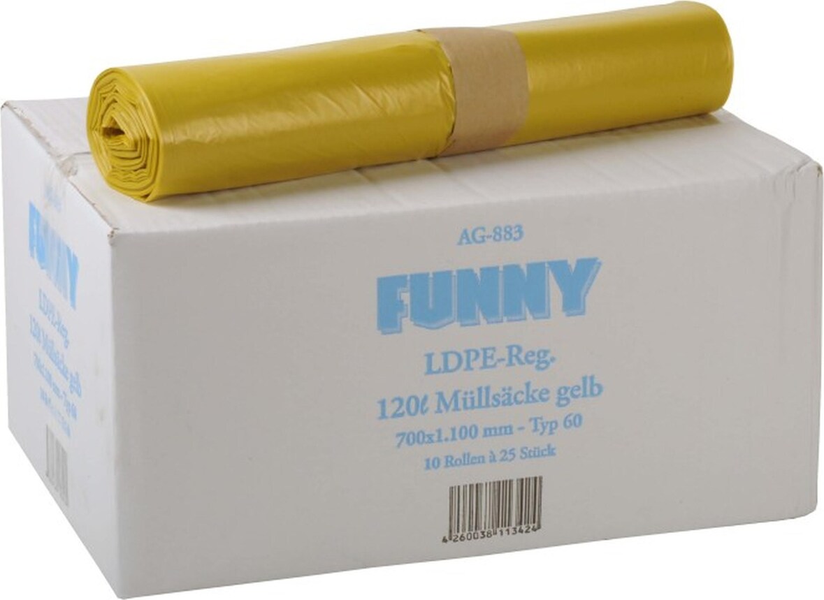 Müllbeutel Funny - 250 Abfallbeutel - gelb - ca. 120 L - Müllsäcke Typ 60