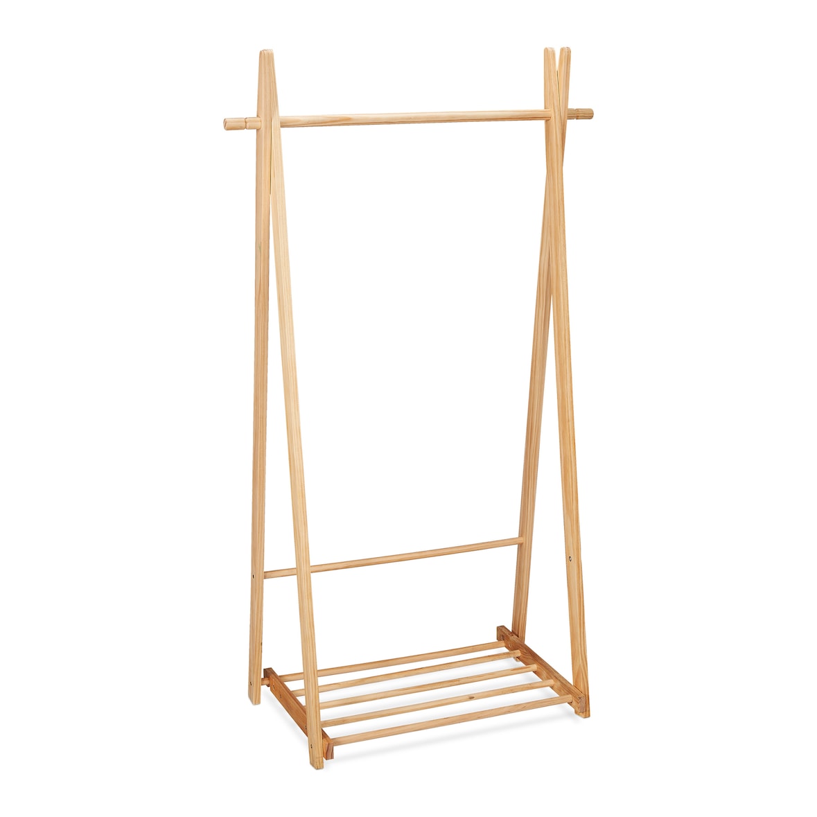 Relaxdays Kleiderständer mit Schuhablage, Kleiderstange, freistehend, Kleiderablage, HBT: 153x87,5x45 cm, Holz, natur