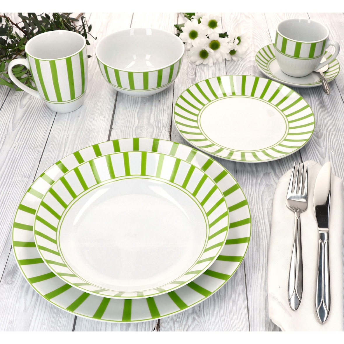 Split grün 6x Speiseteller Ø27cm Porzellan 6 Personen Platte Essteller Streifen