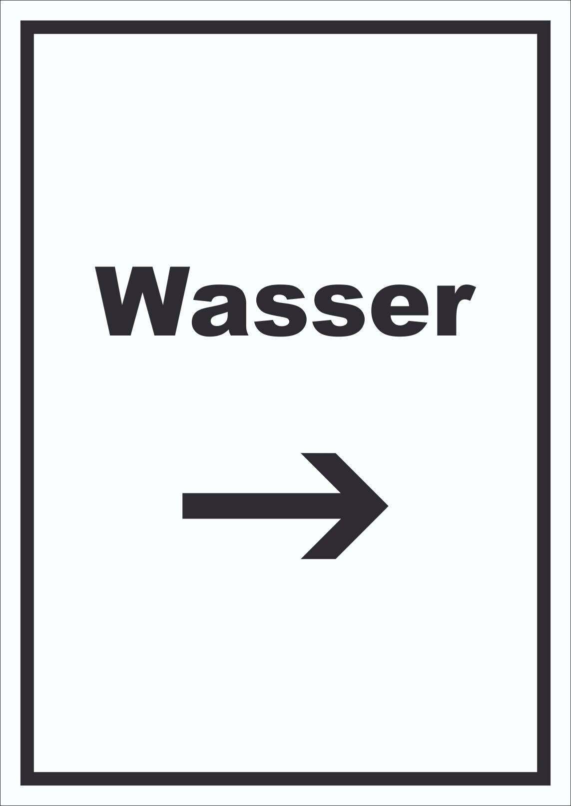 Wasser Schild mit Text und Richtungspfeil rechts Anschluss hochkant A1 (594x841mm)