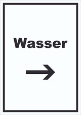 thumbnail of Wasser Schild mit Text und Richtungspfeil rechts Anschluss hochkant A1 (594x841mm)
