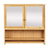thumbnail of Spiegelkast HWC-B18, Badkamer spiegelkast wandkast, 3 planken 2 deuren spiegel bamboe 62x66x15cm