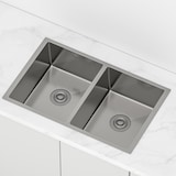 thumbnail of Gasfrit - Keukenspoelbak met 2 bakken, met sifon, voor werkblad van roestvrij staal kleur grijs, één spoelbak, 760 x 470 x 200 mm