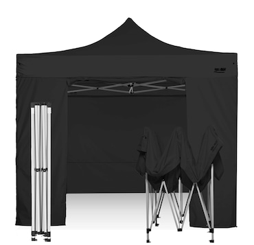 RAY BOT Gazebo pieghevole 3x3 nero professionale con laterali. PVC 350g