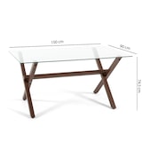 thumbnail of Mesa rectangular 150x90 cm con tablero de vidrio templado y patas cruzadas de metal efecto madera, ideal para cocina, comedor u oficina –Madera – Amos