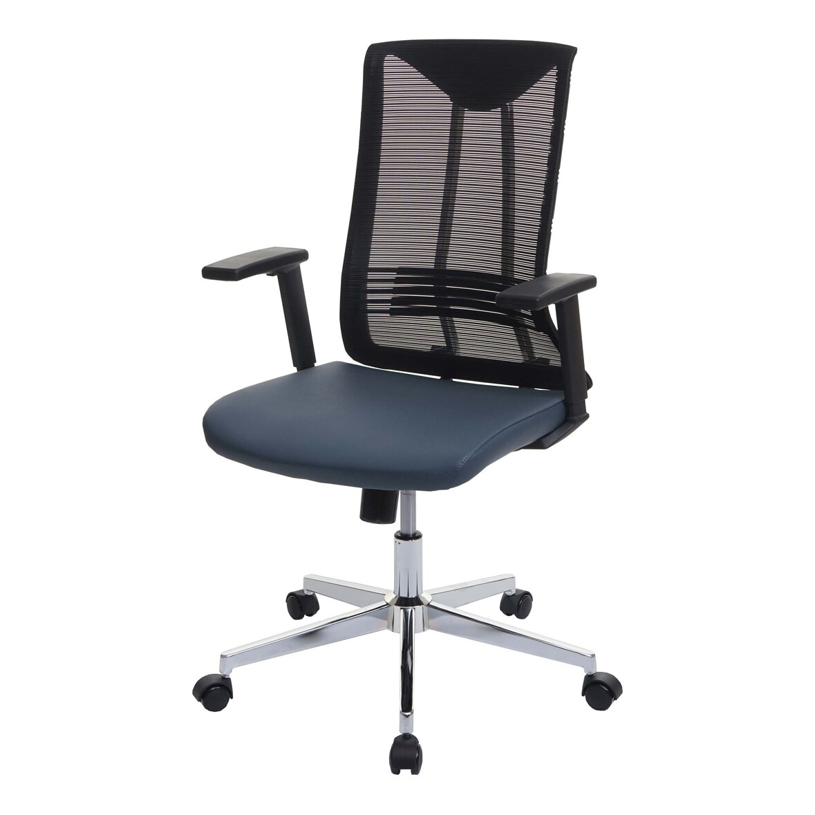 Silla de oficina HWC-J53, silla giratoria silla de escritorio, ergonómica imitación cuero ~ azul-gris