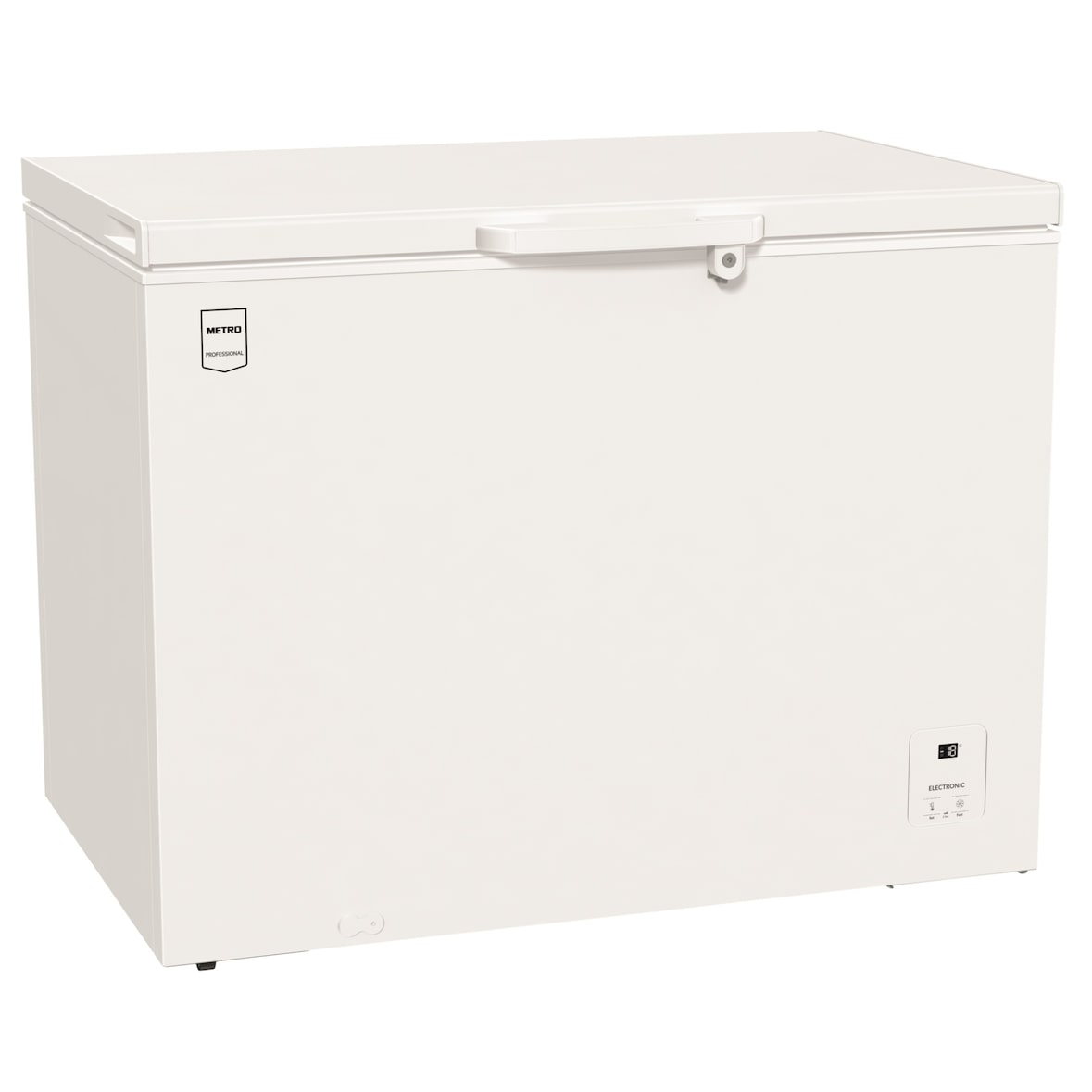 METRO Professional Arcón Congelador GHF1303, acero, 108 x 85 x 74 cm, 303 L, 75 W, con 1 cesta, iluminación LED, 4 ruedas, con cerradura, blanco