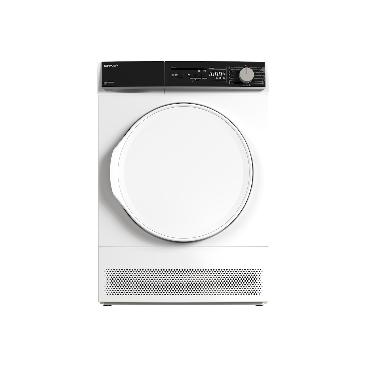 Sharp KD-NCA7S7P1W91-DE Kondensationstrockner, 7 kg, Schontrommel mit LED-Trommelbeleuchtung, Weiß