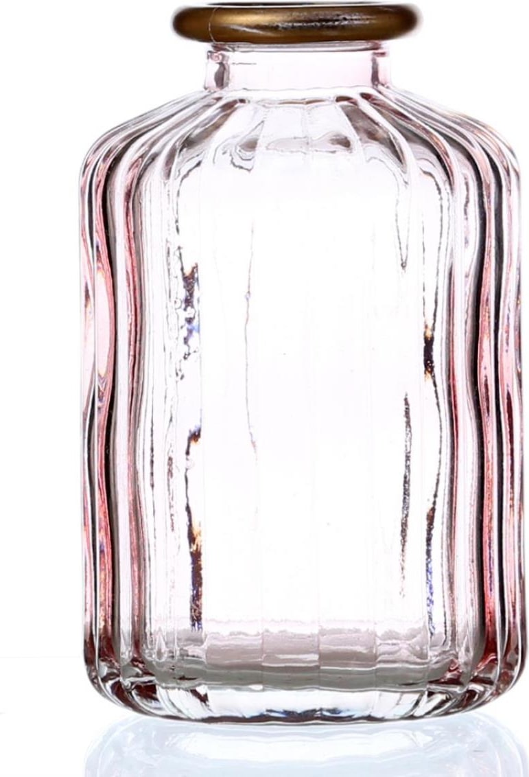 Mini Glas Vase mit Rillen Deko Glasflasche mit Goldrand H:10cm lila