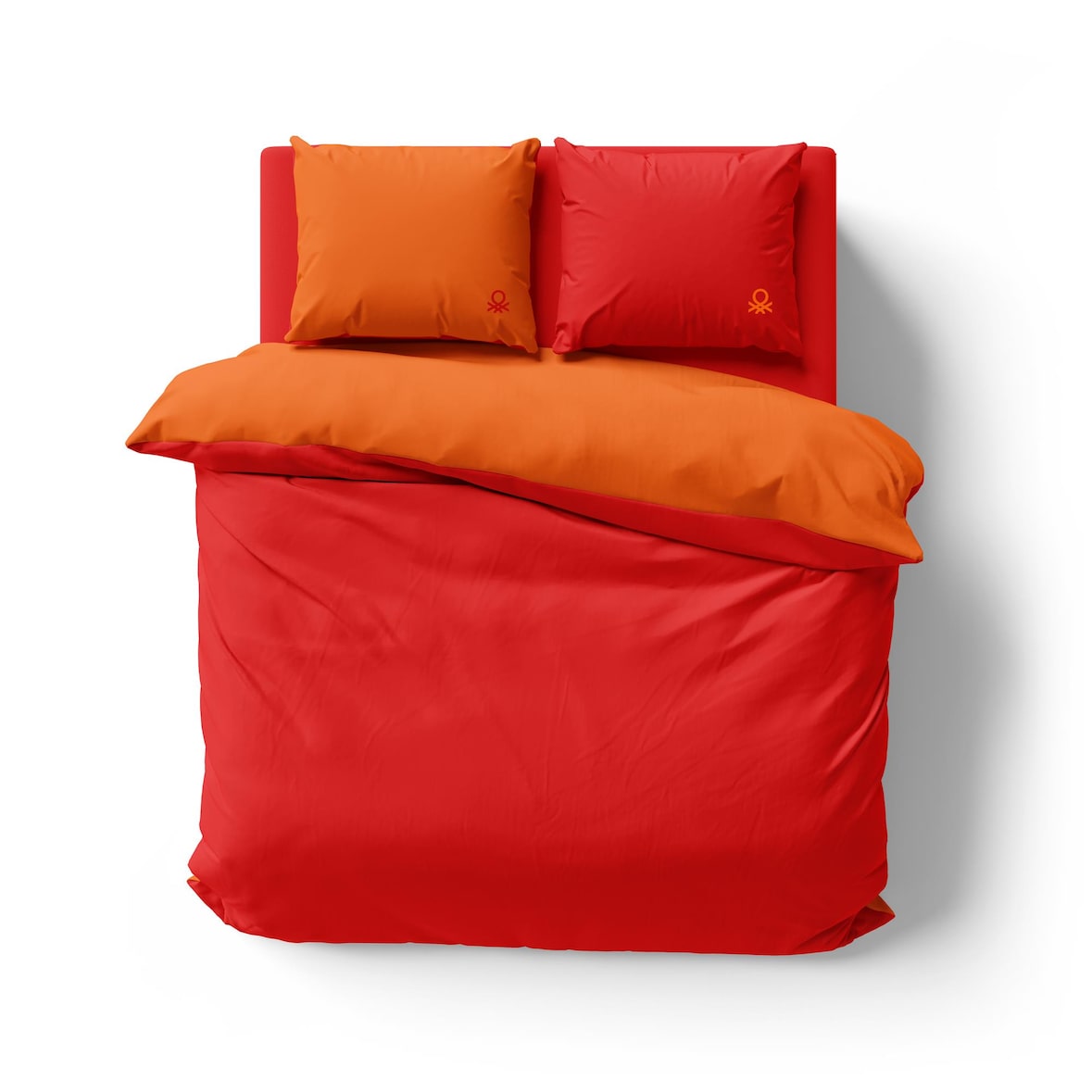 Benetton - Capa de Edredom Reversível 200/220cm com Lençol 160/200+30cm e 2 Fronhas 50/70cm em Laranja e Vermelho