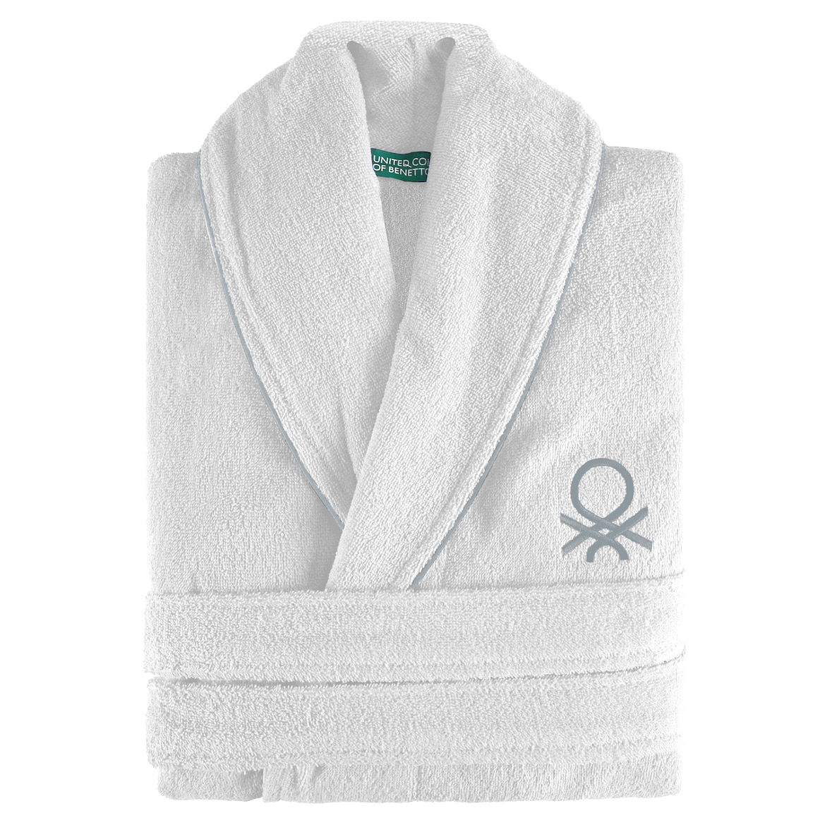 Benetton - Albornoz M/L 100% Algodón 360GSM en color Blanco y Bordado en Negro - BLACK & WHITE