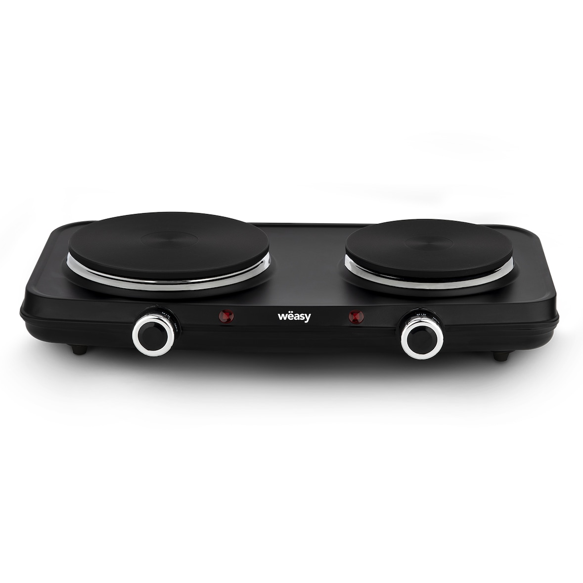 Wëasy PLW225 Placa Eléctrica Portátil con 2 Fuegos, 2250 W, Tempertaturas Regulables, Diámetro 15 Cm y 18 Cm, Aluminio