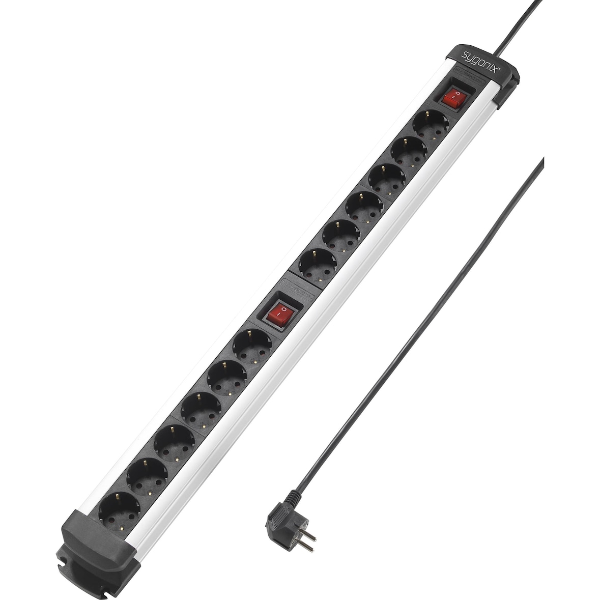 Sygonix SY-4538268 Steckdosenleiste mit Schalter 12fach Schwarz, Silber Schutzkontakt 1 St.