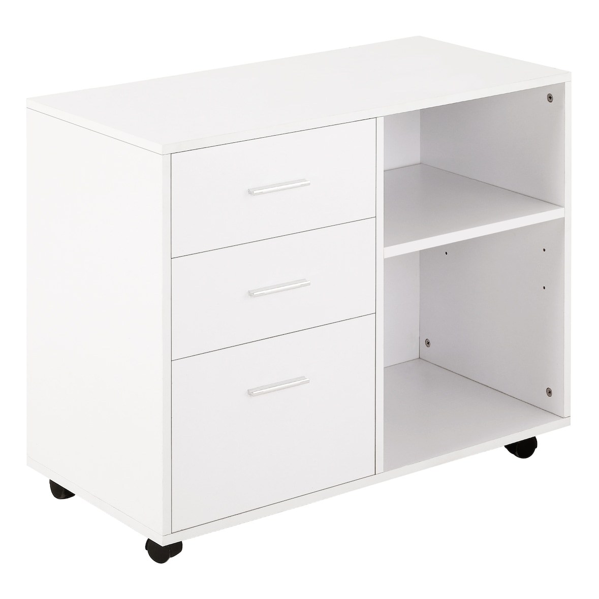 HOMCOM Armário de Escritório para Impressora Multifuncional com 3 Gavetas Prateleira Ajustável e Rodas 80x40x65cm Branco