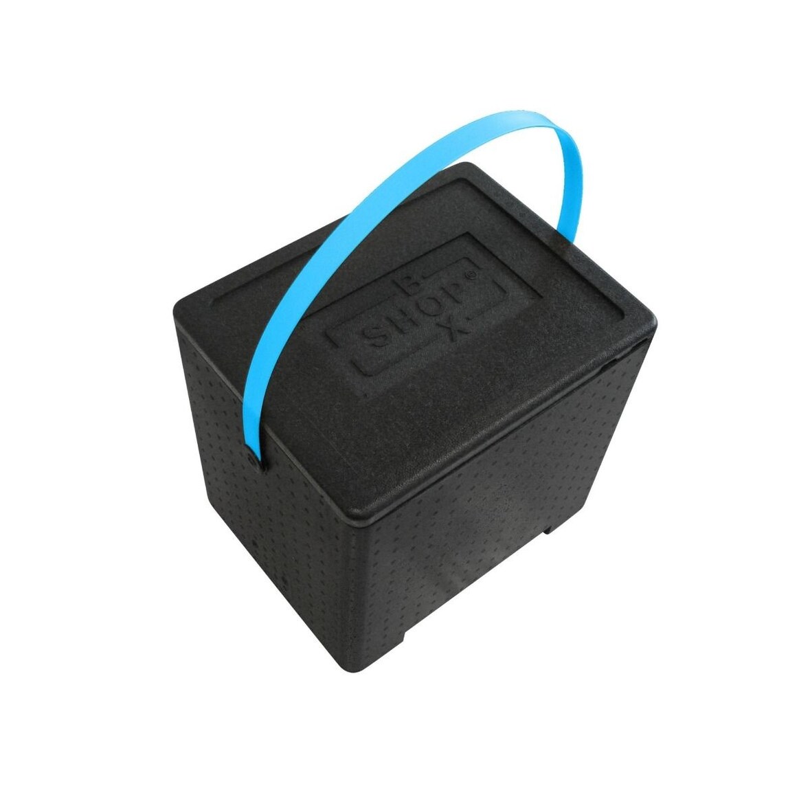 Polibox Contenitore isotermico 350x270x250 mm Boxshop PPE nero con maniglia ciano