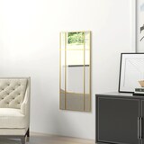 thumbnail of Wandspiegel rechteckig 110x50x2 cm Metallrahmen mit Gitterdesign in Gold, dickes Glas mit Sicherheitsfolie, vertikal oder horizontal