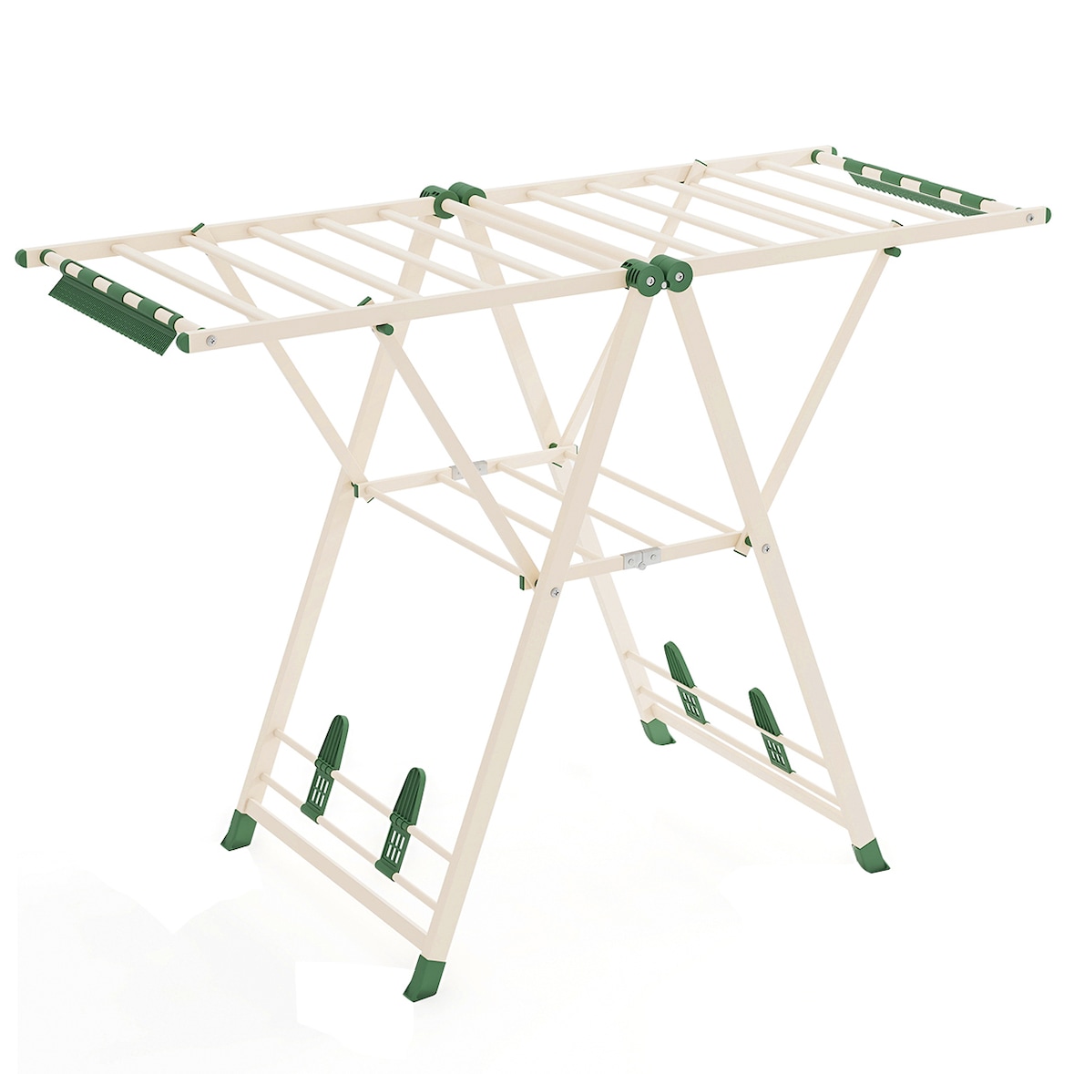 COSTWAY Tendedero plegable con alas ajustables, pinzas para calcetines y zapatero, extensible, color beige.