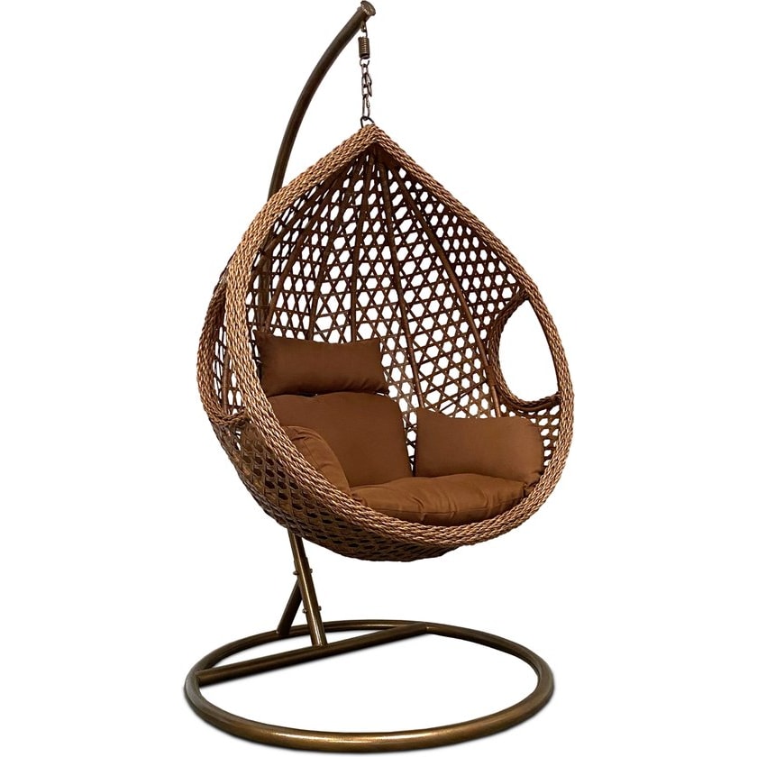 Rijoka Hangstoel Eggy Rope Schommelstoel – Luxe Rattan – Bruin - Large - Voor personen 1.90m Max.