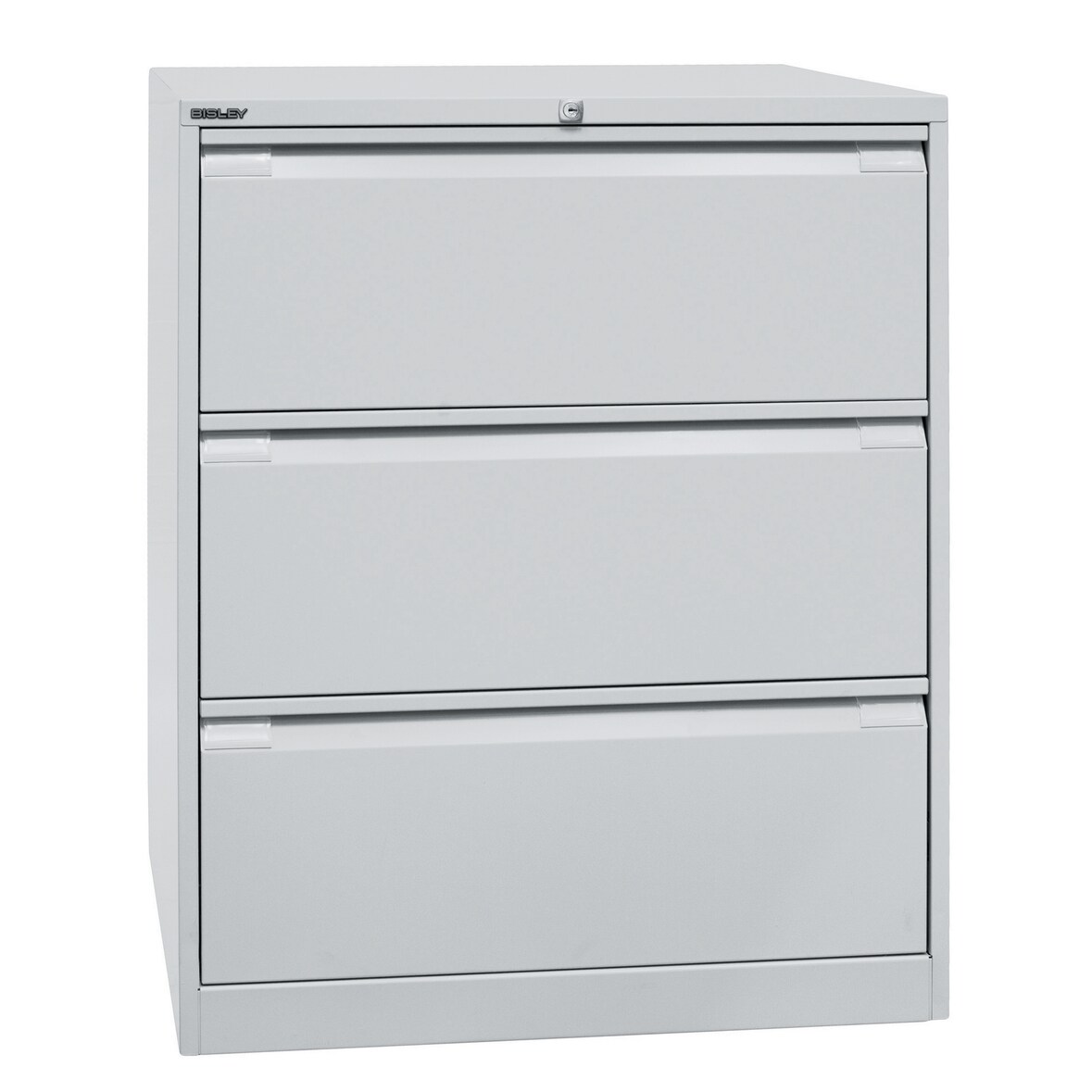BISLEY Hängeregistraturschrank mit Schloss aus Metall in lichtgrau, 3 Schubladen, doppelbahnig - Hängeregisterschrank abschließbar, Hängeregistratur