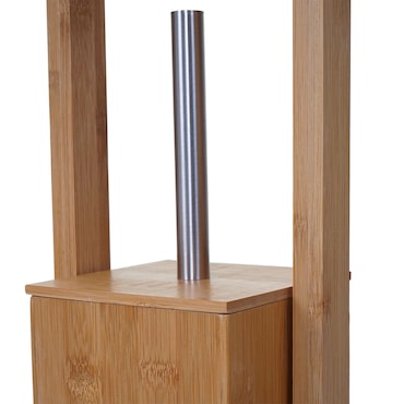 Porta Carta Igienica Con Ripiano In Legno Noce - Supporto Per 1 Rotolo Con Superficie Scanalata - Design Minimal - 2