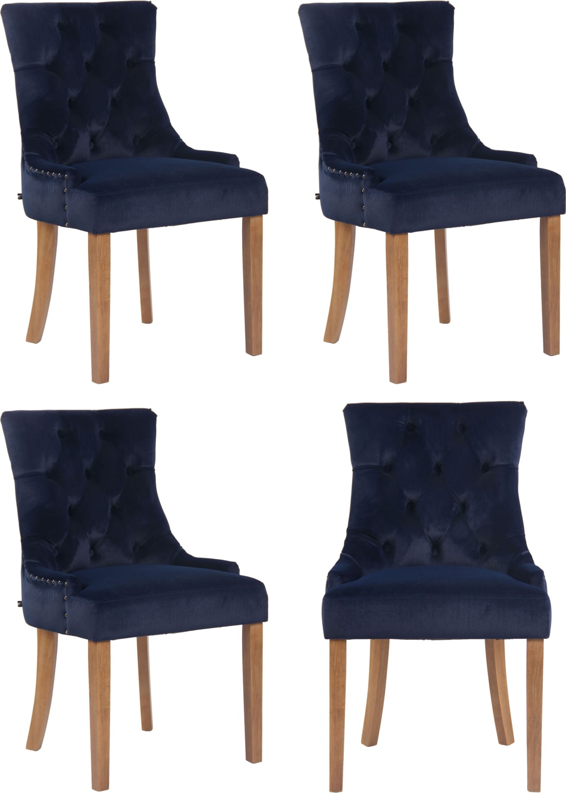 4er Set Esszimmerstuhl Aberdeen Samt blau/antik-hell