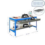 thumbnail of SimonRack Mesa de trabalho para oficina, 1510x760 mm, Capacidade de carga 600 kg, Inclui gaveta, Azul - BT-0