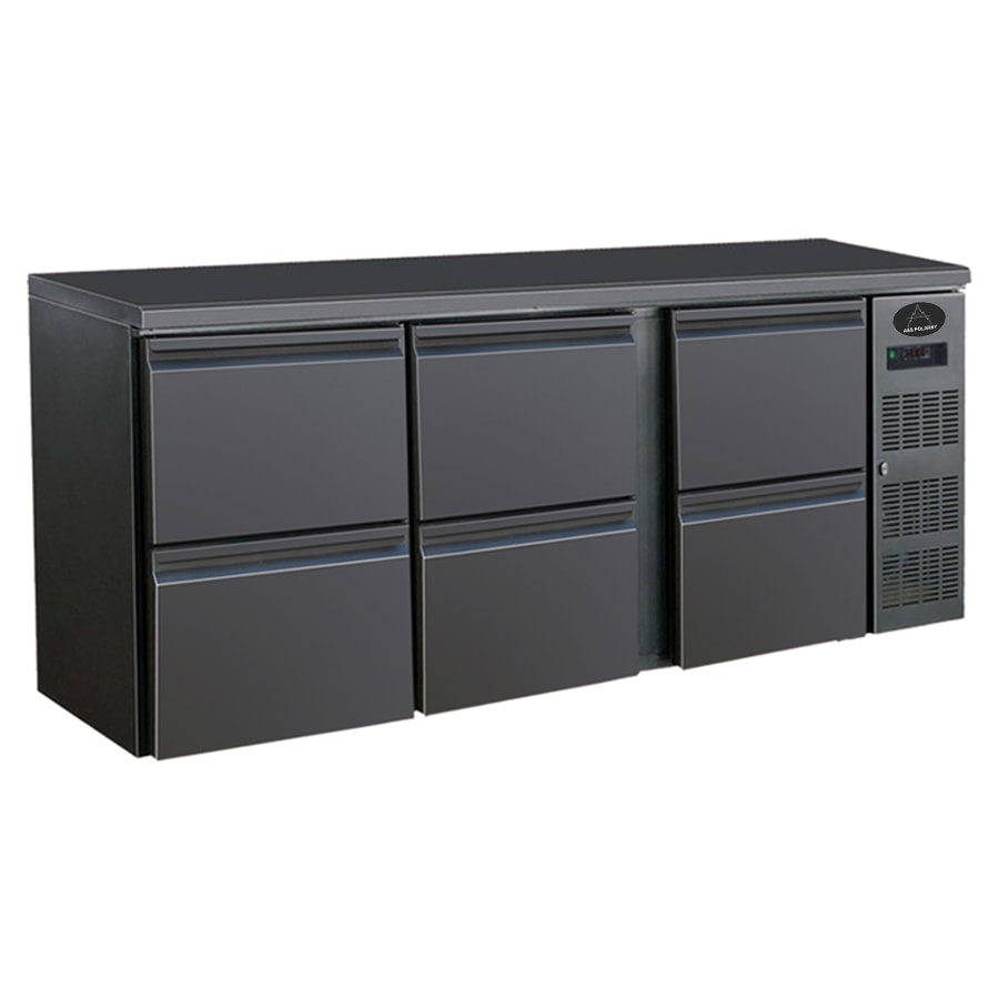 Gastro Barkühler Bar-Kühlschrank schwarz 6 Schubladen 537 l, 2002x513x860 mm 0-10°C