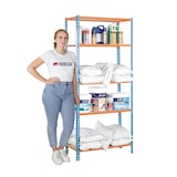 thumbnail of PROREGAL Étagère pour charges lourdes MULI | HxLxP 180x80x30cm | 5 étagères | Charge du compartiment 150kg | Bleu-Orange | Etagère de rangement