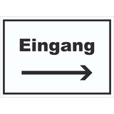 thumbnail of Eingang Schild mit Text und Richtungspfeil rechts Zugang Eintritt waagerecht A6 Rückseite selbstklebend