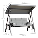 thumbnail of Columpio de Jardín de 3 Plazas con Techo Parasol 2 Cojines Bandeja para Bebidas Marco de Metal Terraza Exterior Carga 360kg 116x206x183cm