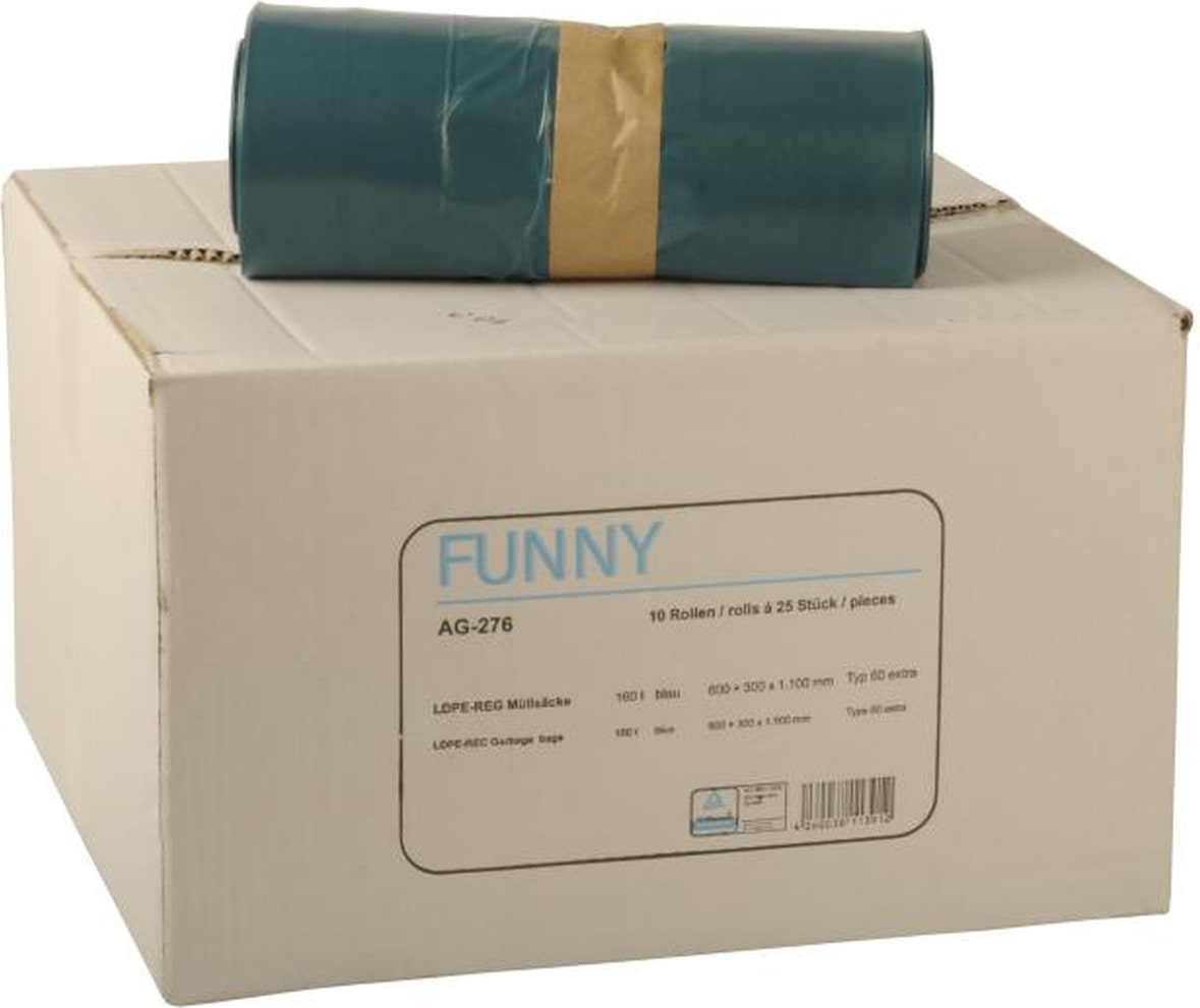 Müllbeutel Funny - 250 Abfallbeutel - blau - ca. 160 L - Müllsäcke Typ 60 extra