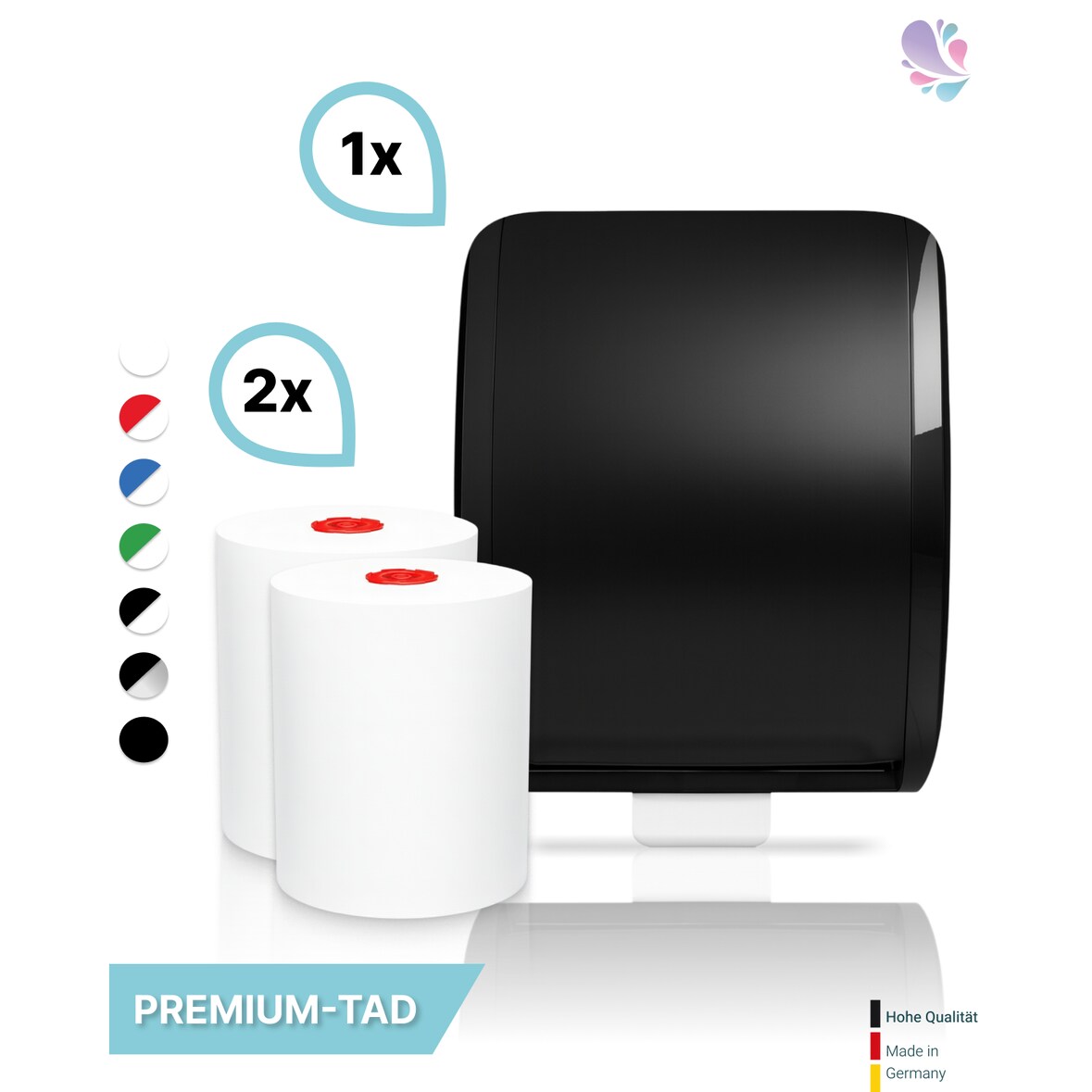 SET: Handtuchrollenspender Autocut, Blanc Cosmos + 2 Handtuchrollen PREMIUM TAD - PRODUKTSET