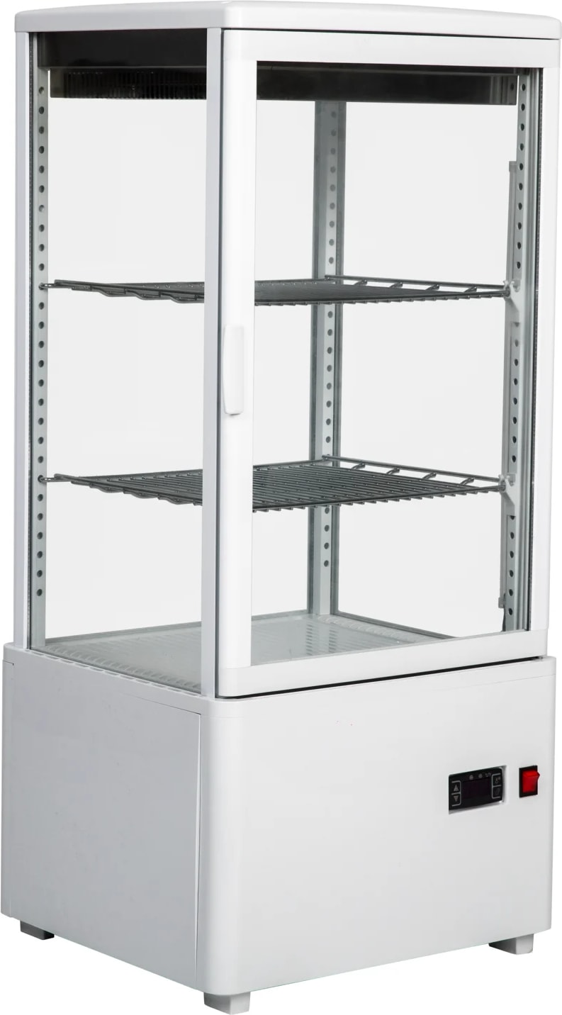 Vertikale Getränkekühlvitrine schwarz 58 Liter 4-seitig verglast weiß +2/+10 °C – +30/+90 °C 44,7x40x81,9h cm280 lt