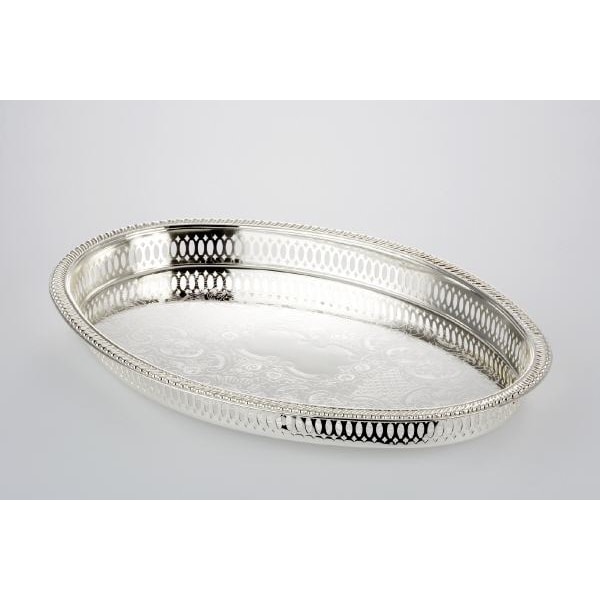 Galerie-Tablett oval verziert 37,0 x 26,0 cm versilbert Anlaufgeschützt