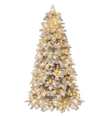 COSTWAY Albero di Natale artificiale da 210 cm con luci e neve, albero di Natale con 160 palline scintillanti, albero di Natale artificiale