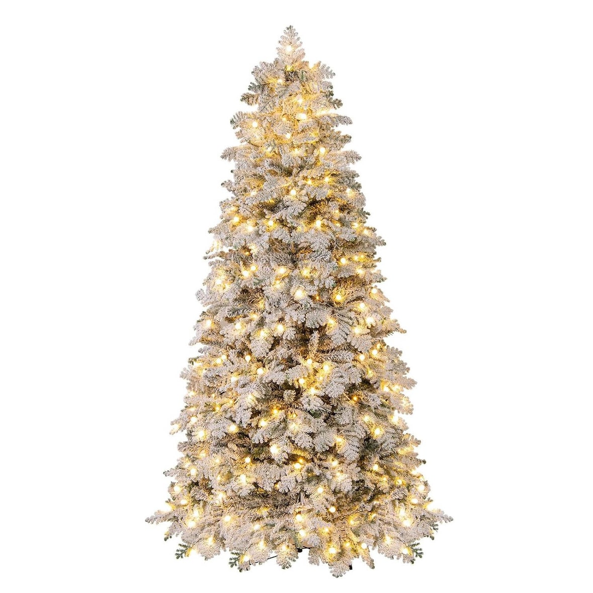 COSTWAY Albero di Natale artificiale da 210 cm con luci e neve, albero di Natale con 160 palline scintillanti, albero di Natale artificiale
