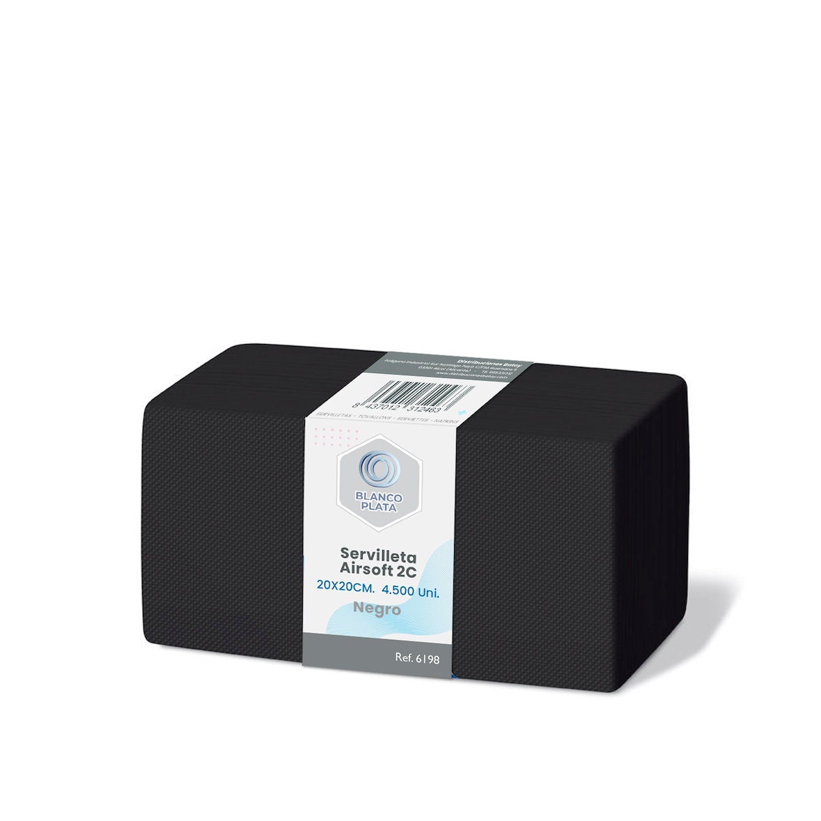 Servilleta Airsoft 20x20cm 2 capas negro Blancoplata 4500 unidades