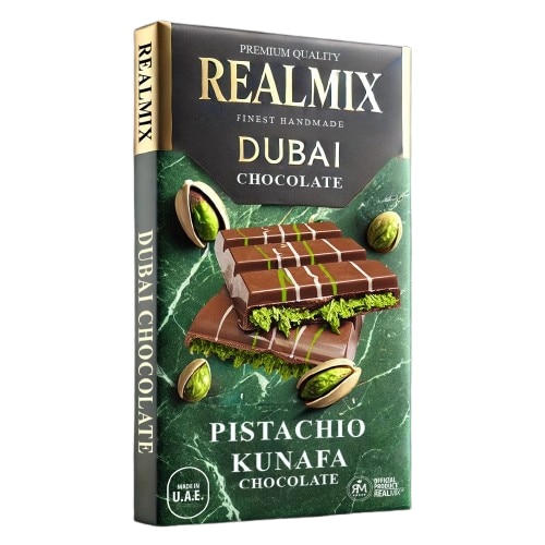 Carton de 30 tablettes - REALMIX Dubaï Chocolat Pistache Kunafa - 100g - Made in Dubaï