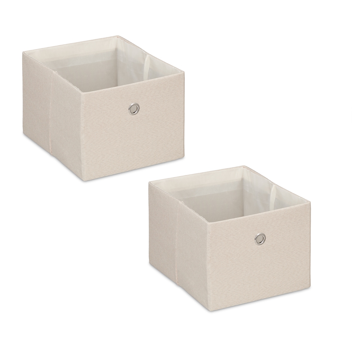 Relaxdays Aufbewahrungsbox, kleine Ordnungsbox aus Stoff, 2er-Set, HBT: 16 x 20,5 x 25 cm, faltbarer Regalkorb, Beige
