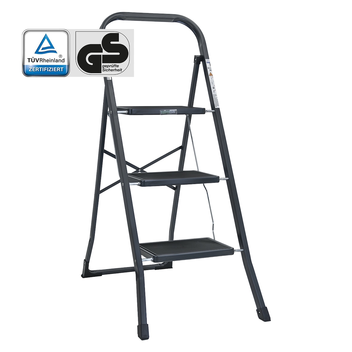 Trittleiter 3-stufig klappbar TÜV/GS 150 kg Anti-Rutsch Trittflächen Klapptritt Leiter in Anthrazit