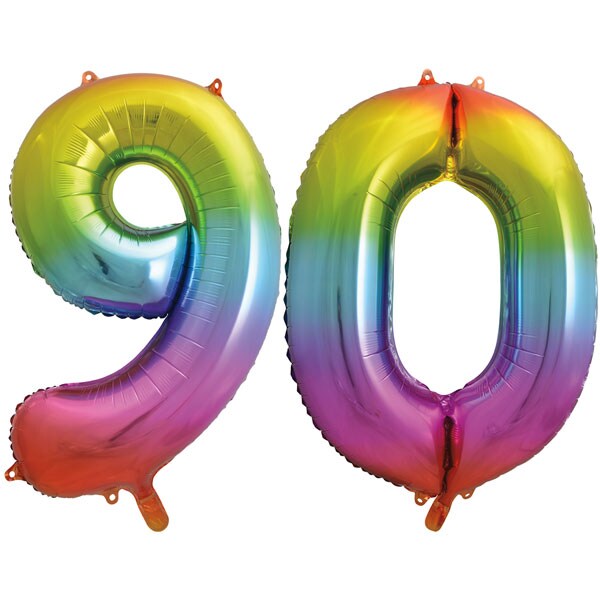 XL Folienballon Regenbogen Zahl 90