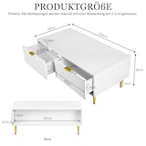 thumbnail of Couchtisch 100x50x40 cm Weiß MDF 2 Schubladen Metallbeine Moderner Wohnzimmer Tisch Aufbewahrung Ablagefunktion Gold Akzent
