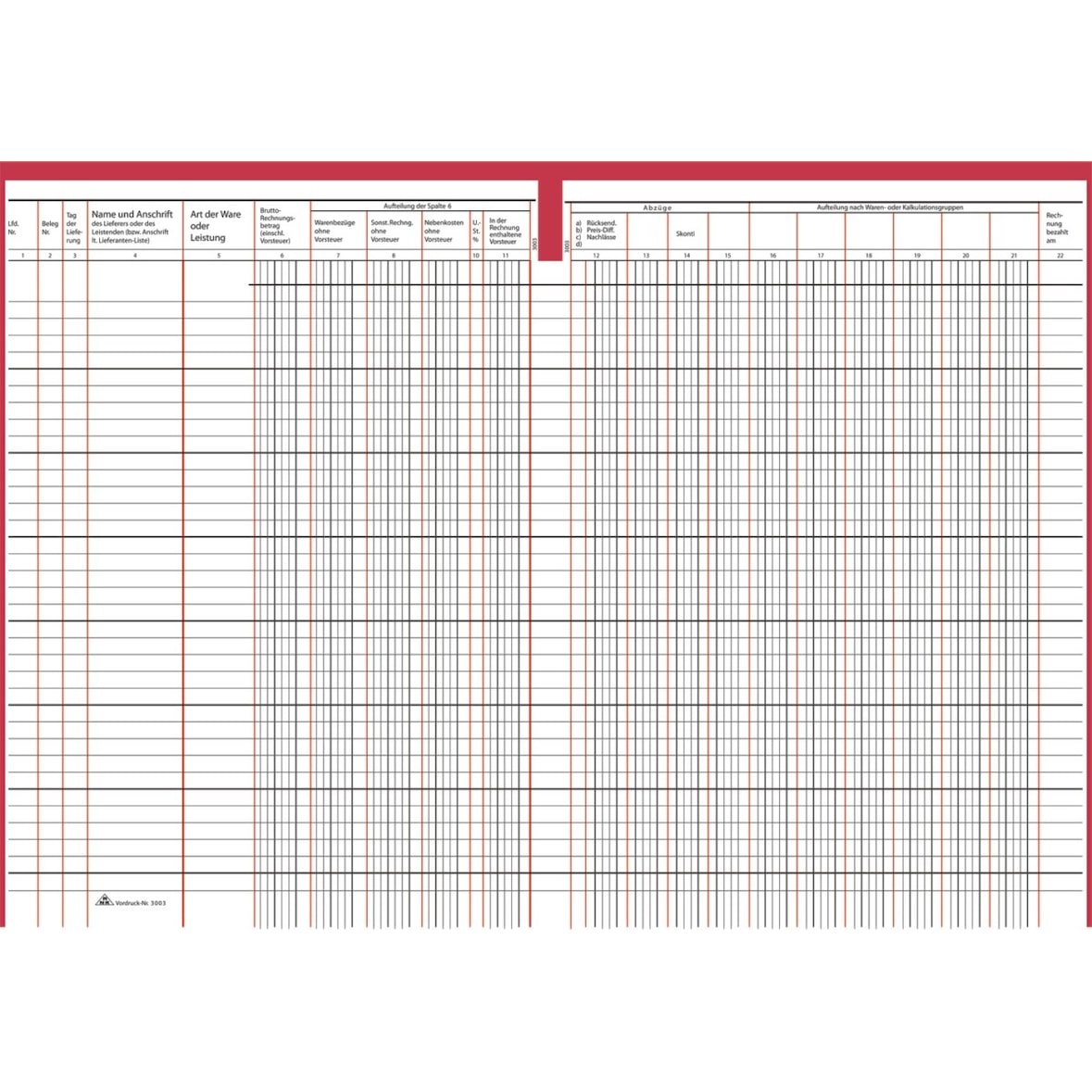 Waren- und Rechnungseingangsbuch A4 30 Blatt