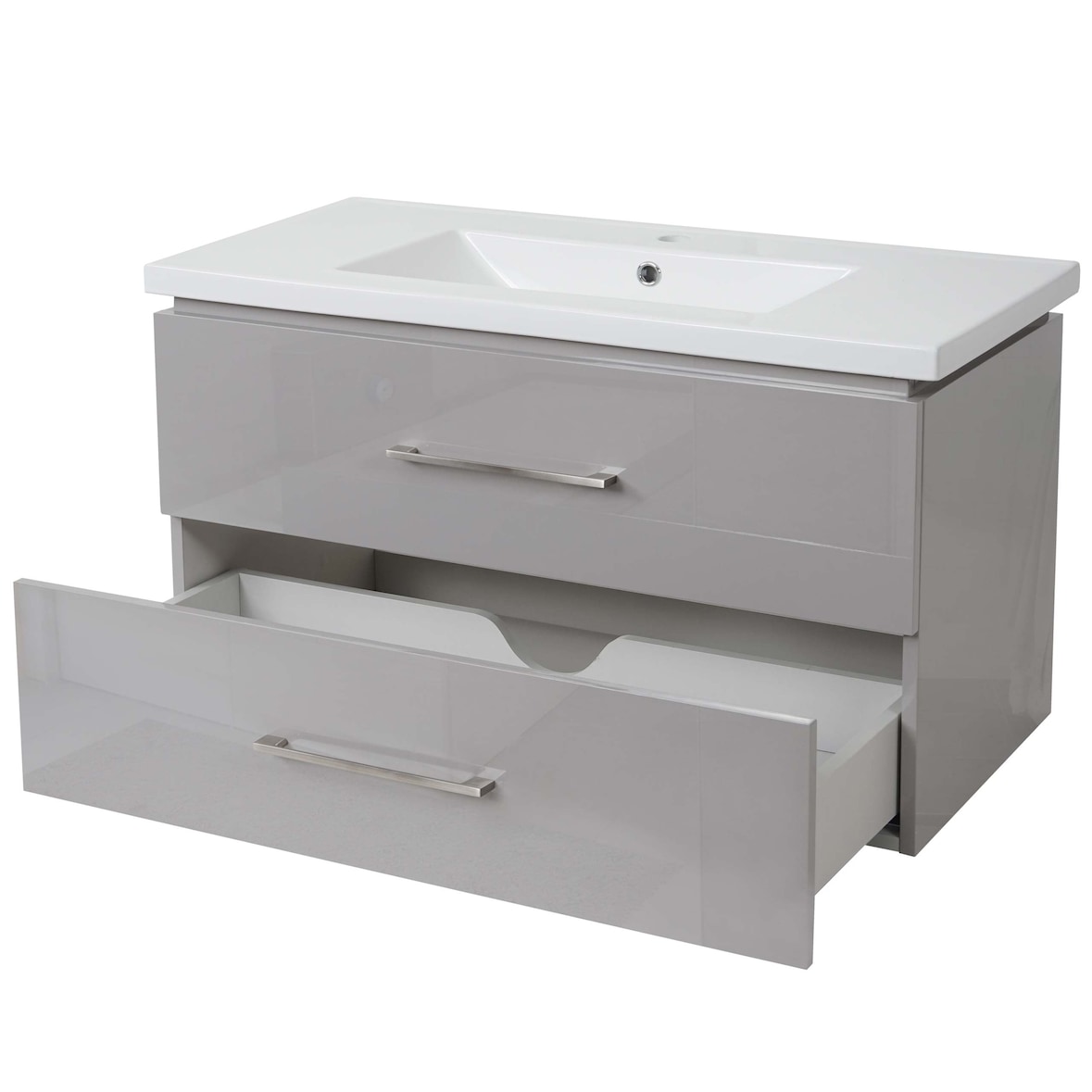 Premium Waschbecken + Unterschrank HWC-D16, Waschbecken Waschtisch, hochglanz 90cm ~ grau