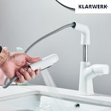 thumbnail of MAX | Grifo de baño extensible de acero inoxidable con función de ducha blanco | Grifo alto para lavabo independiente de baño, para lavabo de hotel