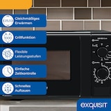 thumbnail of Exquisit Mikrowelle 20L, 1000 Watt Grill, 700 Watt, 25,5cm Drehteller, 5 Leistungsstufen, Timer, Auftaufunktion, 2 Drehregler, MW 802G schwarz