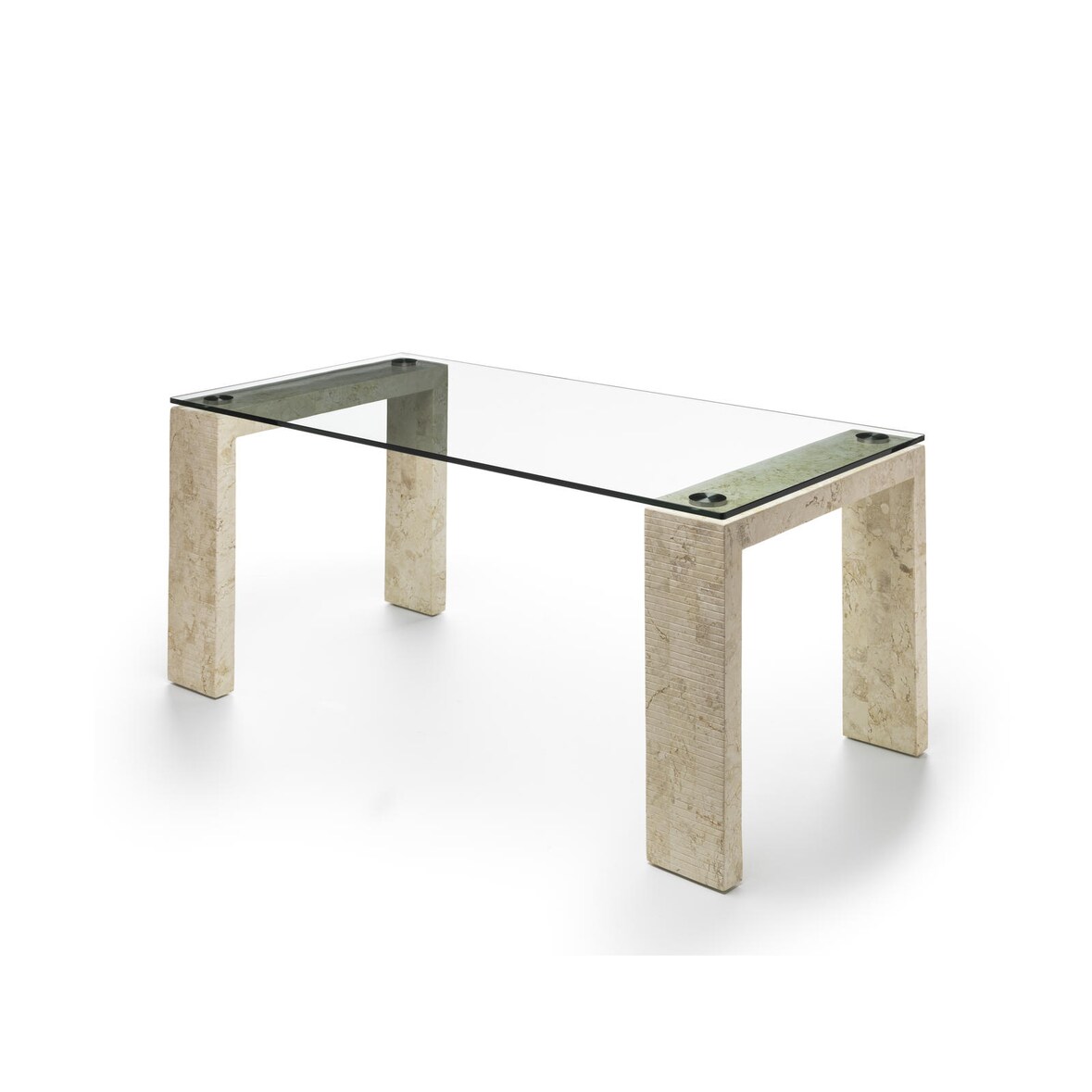 Millerighe - Tavolo fisso (180 x 90 - Trasparente) in vetro temperato beige