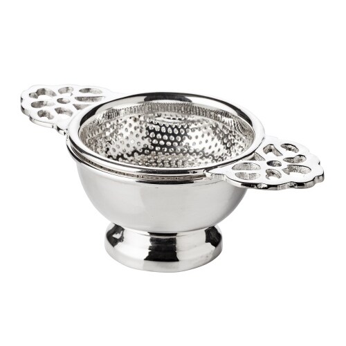 Teesieb Teefilter Assam mit Halter, schwerversilbert, Durchmesser 6 cm, Länge 11 cm, Höhe 4 cm