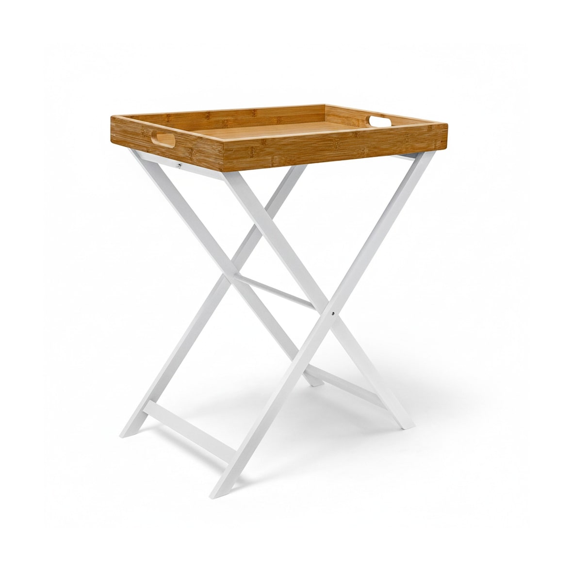 Relaxdays Tabletttisch Bambus HxBxT:72x60x40cm, Beistelltisch mit Tablett, Klapptisch/Serviertablett, weiß